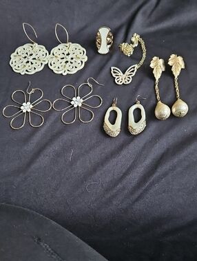 Gold and Ivory Women's Earrings Set - Elegant Mixed Metal and Ivory Tones